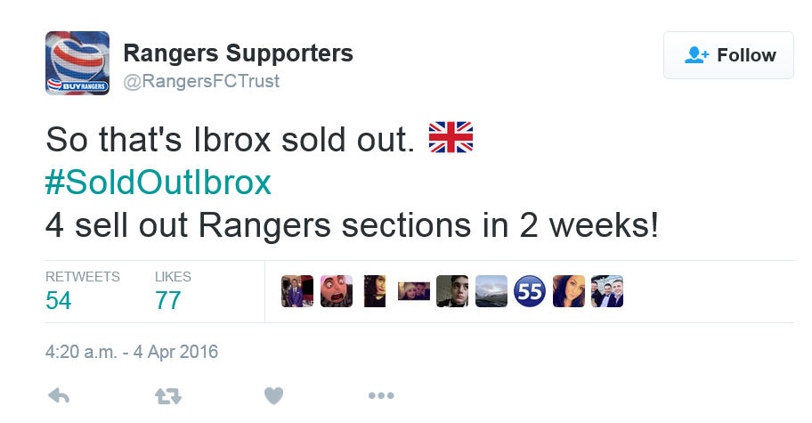 Sell out confirmed at Ibrox