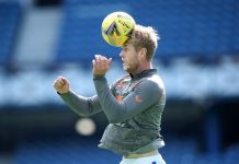 GLASGOW, SCOTLAND - AUGUST 22: Filip Helander of Rangers FC warms up prior to the Ladbrokes Scottish Premiership match between Rangers and Kilmarnock at Ibrox Stadium on August 22, 2020 in Glasgow, Scotland. (Photo by Ian MacNicol/Getty Images)
