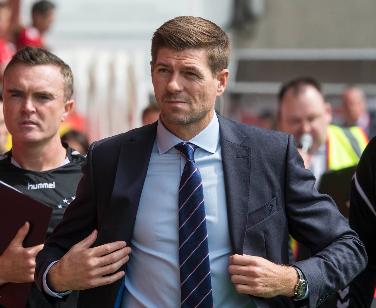 Rangers manager Steven Gerrard and staff at Aberdeen