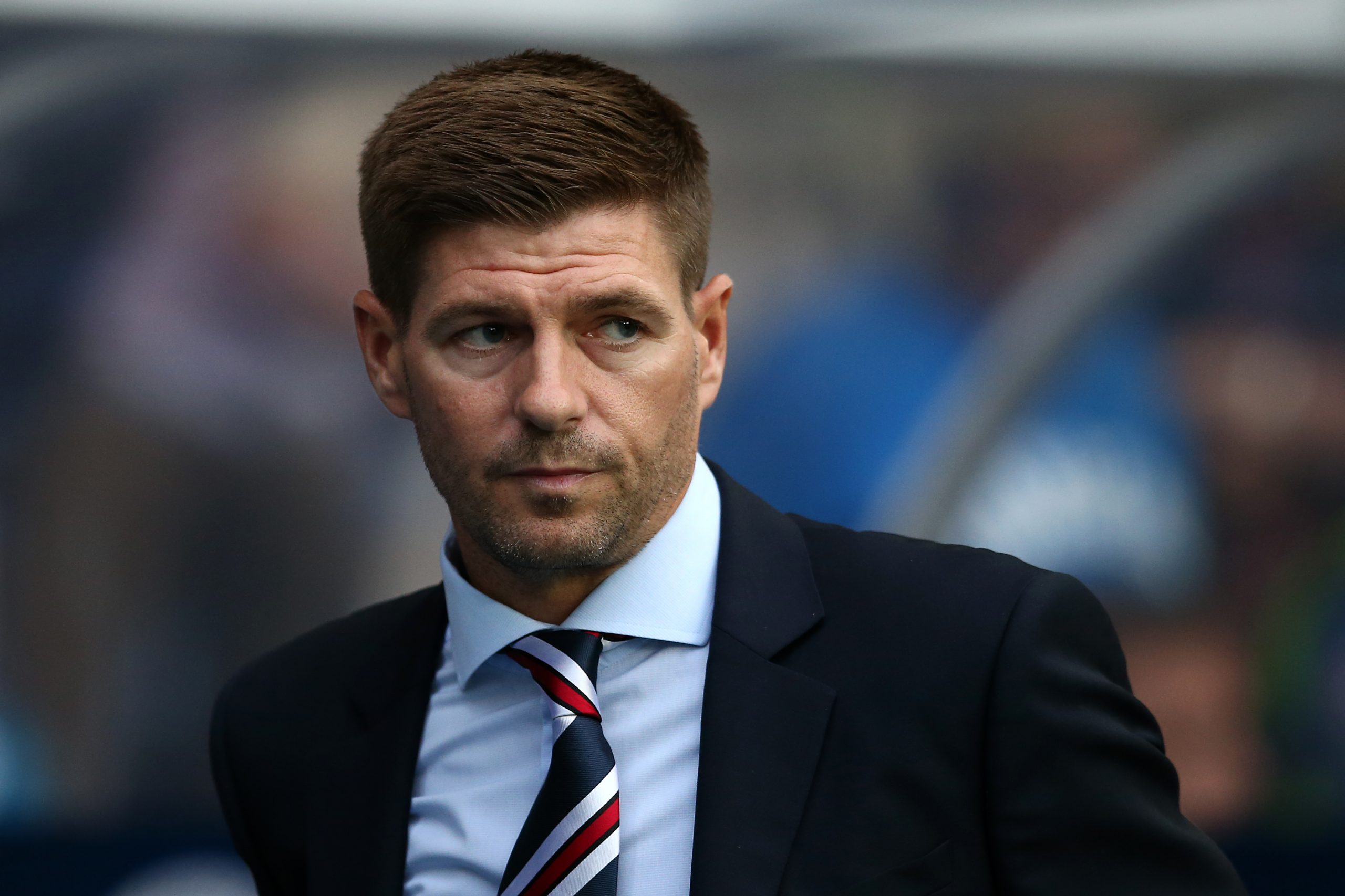 GLASGOW, SCOTLAND - JULY 12: Steven Gerrard manager of Rangers looks on during the UEFA Europa League Qualifying Round match between Rangers and Shkupi at Ibrox Stadium on July 12, 2018 in Glasgow, Scotland.