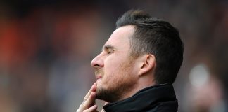 BLACKPOOL, ENGLAND - MAY 03: Blackpool manager Barry Ferguson reacts during the Sky Bet Championship match between Blackpool and Charlton Athletic at Bloomfield Road on May 03, 2014 in Blackpool, England.