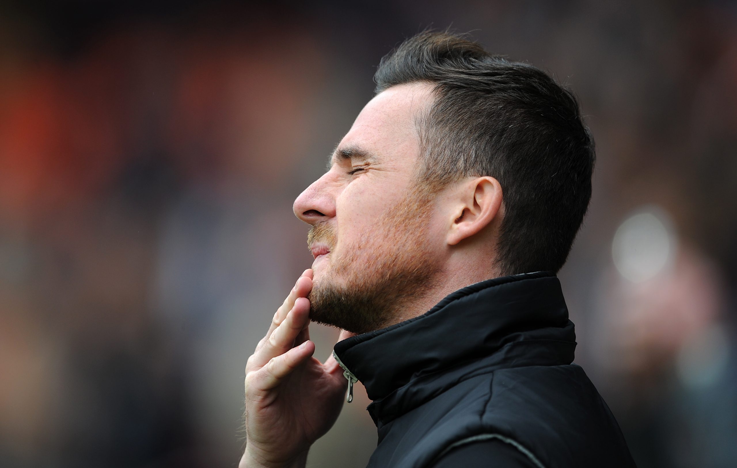 BLACKPOOL, ENGLAND - MAY 03: Blackpool manager Barry Ferguson reacts during the Sky Bet Championship match between Blackpool and Charlton Athletic at Bloomfield Road on May 03, 2014 in Blackpool, England.
