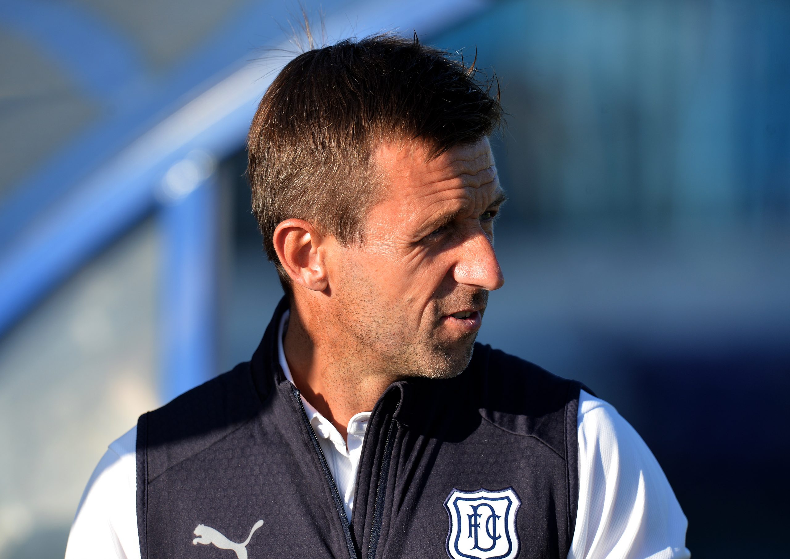 COWDENBEATH, SCOTLAND - JULY 02: Dundee manager Neil McCann looks on during the pre-season friendly between Cowdenbeath and Dundee at Central Park on July 2, 2018 in Cowdenbeath, Scotland.