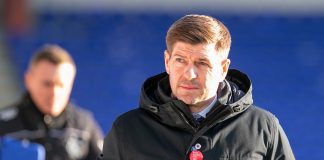 DINGWALL, SCOTLAND - DECEMBER 06: Steven Gerrard, Manager of Rangers looks on during the Ladbrokes Scottish Premiership match between Ross County and Rangers at Global Energy Stadium on December 06, 2020 in Dingwall, Scotland. A limited number of spectators (300) will be in attendance as Covid-19 pandemic restrictions are eased in Scotland.