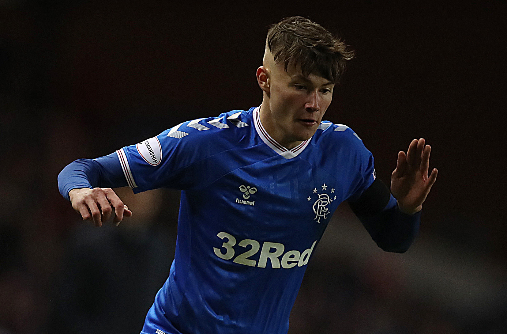 GLASGOW, SCOTLAND - JANUARY 17: Nathan Patterson of Rangers is seen making his competitive debut during the Scottish Cup fourth round match between Rangers and Stranraer FC at Ibrox Stadium on January 17, 2020 in Glasgow, Scotland.