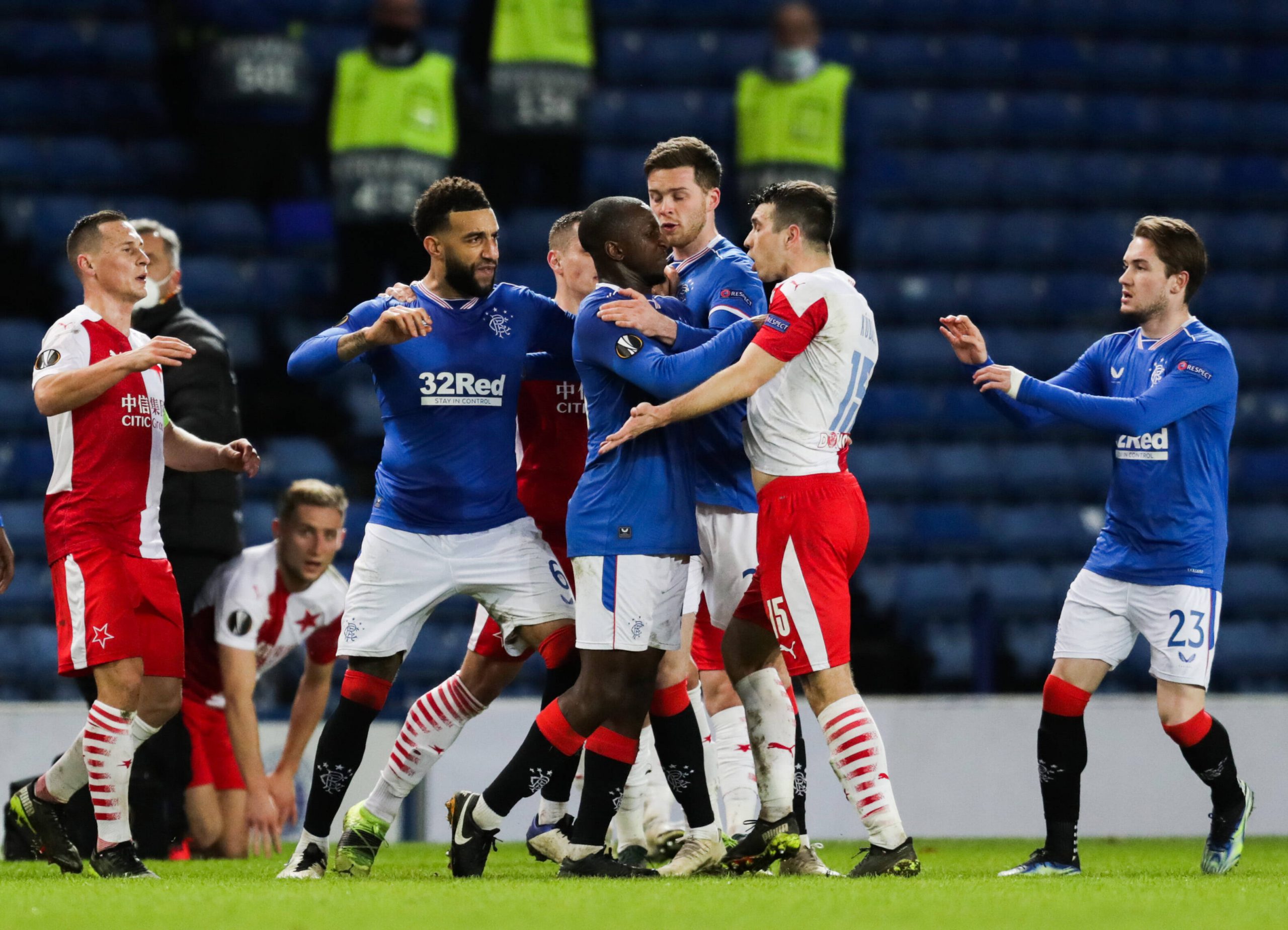 EDITORIAL USE ONLY No use with unauthorised audio, video, data, fixture lists, club/league logos or live services. Online in-match use limited to 120 images, no video emulation. No use in betting, games or single club/league/player publications. Rangers v Slavia Prague, UEFA Europa League, Round Of 16, Second Leg, Football, Ibrox Stadium, Glasgow, UK - 18 Mar 2021 EDITORIAL USE ONLY No use with unauthorised audio, video, data, fixture lists, club/league logos or live services. Online in-match use limited to 120 images, no video emulation. No use in betting, games or single club/league/player publications. PUBLICATIONxINxGERxSUIxAUTXHUNxGRExMLTxCYPxROMxBULxUAExKSAxONLY Copyright: xStuartxWallace/BPI/Shutterstockx 11804817ej