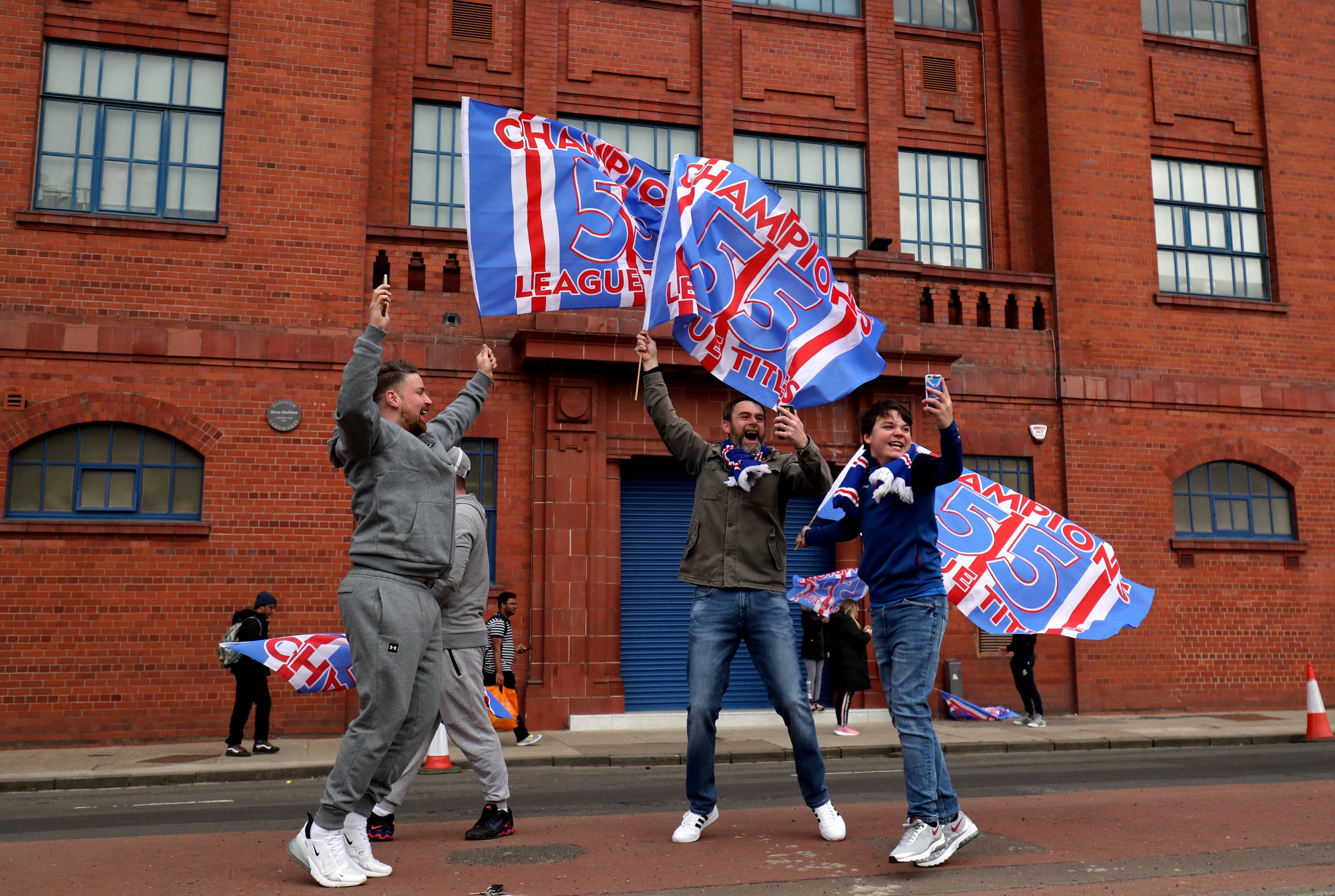 Rangers champions Ibrox 55 fans supporters Edmiston Drive