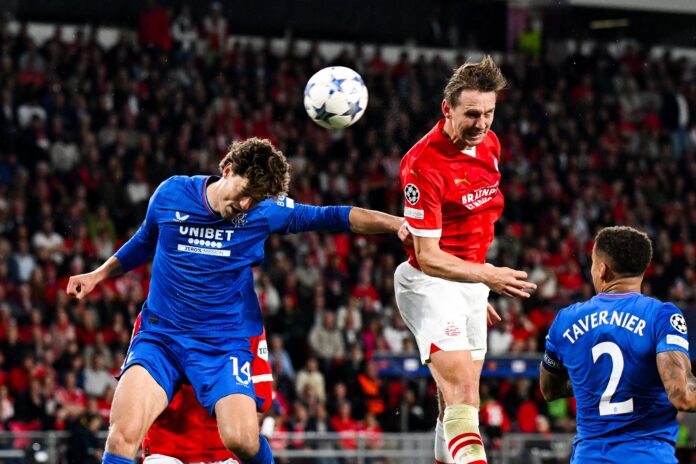 Luuk de Jong in PSV colours during a Champions League match