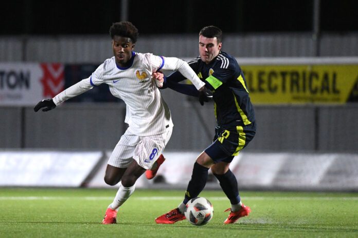 Lennon Miller playing for the Scotland youths