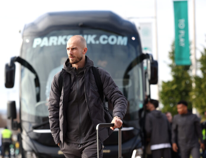 Celtic FC v Rangers FC - William Hill Premiership Václav Černý stepping off the Rangers team bus outside Parkhead, wearing full club tracksuit and carrying a kit bag.