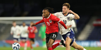Thierno Ballom playing for Austria U21 against England in an international friendly
