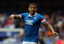 James Tavernier gestures during friendly v Club Brugge at Ibrox