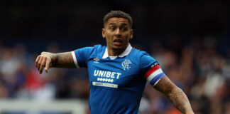 James Tavernier gestures during friendly v Club Brugge at Ibrox