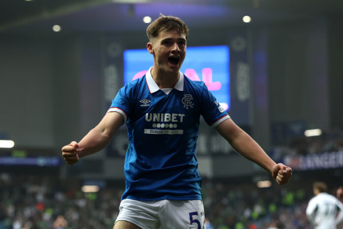 Findlay Curtis of Rangers passionately celebrates after scoring during the UEFA Champions League second qualifying round first leg against Panathinaikos at Ibrox Stadium.