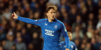 Kieran Dowell gestures during a Rangers match in the UEFA Europa League at Ibrox.