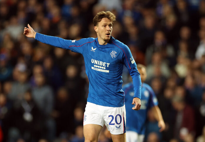 Kieran Dowell gestures during a Rangers match in the UEFA Europa League at Ibrox.