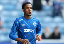 Yet another Rangers fail as Preston reject sinks at Ibrox Jayden Meghoma warming up in a blue Rangers training shirt at Ibrox.