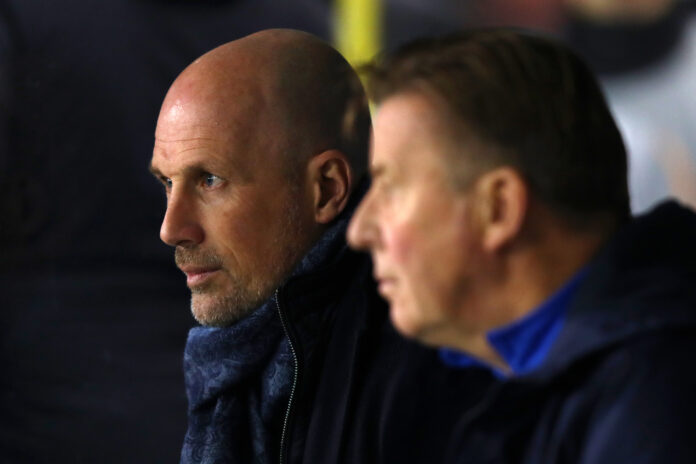 Philippe Clement watching from the dugout during a Europa League match