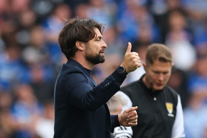 Rangers v Celtic - William Hill Premiership Rangers manager Russell Martin gives a thumbs up on the touchline during a match.