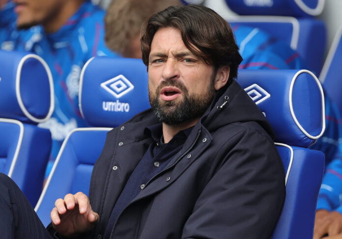 Rangers manager Russell Martin reacts in frustration on the bench during the Premiership clash against Hearts at Ibrox.