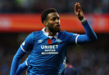 Youssef Chermiti appears to gesture at his criticis after scoring for Rangers.