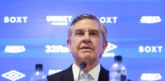 Andrew Cavenagh speaks at the Rangers press conference unveiling Danny Rohl as the club’s new manager