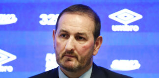 Kevin Thelwell speaks at the Rangers press conference unveiling Danny Rohl as manager