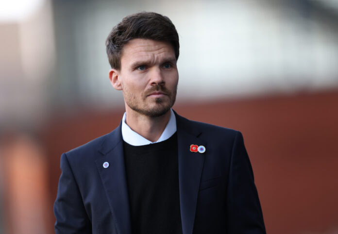 Rangers manager Danny Rohl in Rangers suit at Ibrox