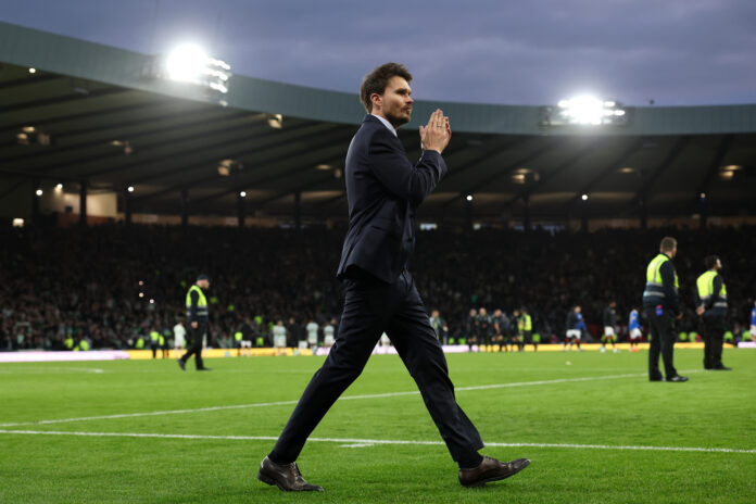 Celtic v Rangers - Premier Sports Cup Semi Final Rangers manager Danny Rohl walks across the Hampden pitch applauding supporters following the Old Firm loss to Celtic
