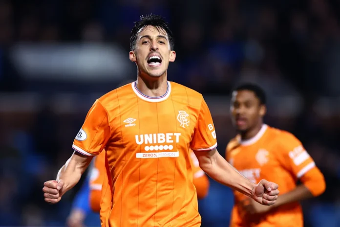 Bojan Miovski celebrating a Rangers goal during the match against Kilmarnock