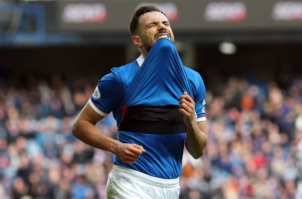 Nedim Bajrami of Rangers reacts during the Premier League match 