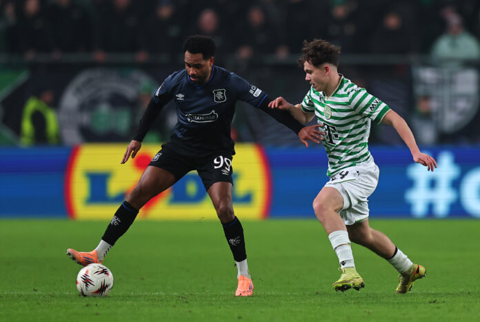 Rangers striker Danilo shields the ball from a Ferencváros defender during their Europa League group stage clash.