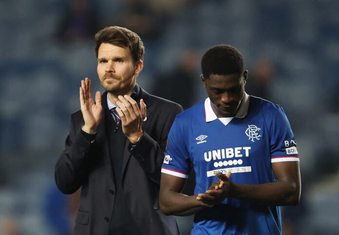 Rangers FC v AS Roma - UEFA Europa League 2025/26 League Phase MD4 Danny Röhl and Nasser Djiga applauding fans after Rangers’ Europa League 2025-26 match against AS Roma at Ibrox