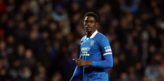 Nasser Djiga in action for Rangers during the UEFA Europa League 2025-26 match against SC Braga at Ibrox.
