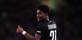 Tochi Chukwuani of SK Sturm Graz during a UEFA Europa League match wearing number 21