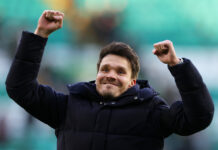 Danny Röhl celebrates after Rangers beat Celtic at Parkhead in the Premiership