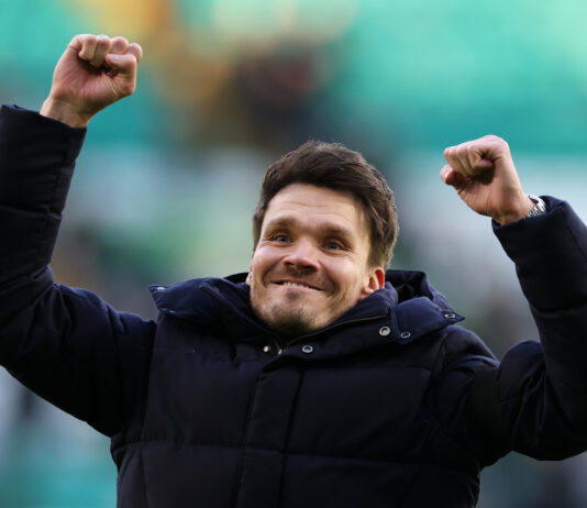 Danny Röhl celebrates after Rangers beat Celtic at Parkhead in the Premiership