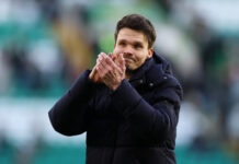 Danny Röhl celebrates after Rangers beat Celtic at Parkhead in the Premiership