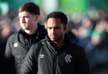 Danilo arrives with Rangers ahead of a Scottish Premiership fixture wearing club tracksuit