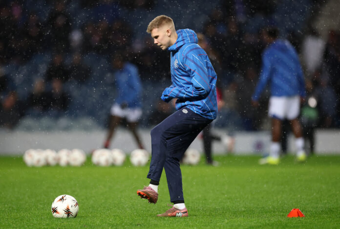Oliver Antman of Rangers warms up