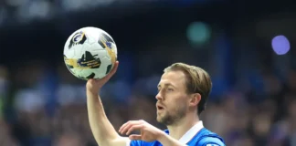 Rangers' new left back Tuur Rommens prepares to take a throw.
