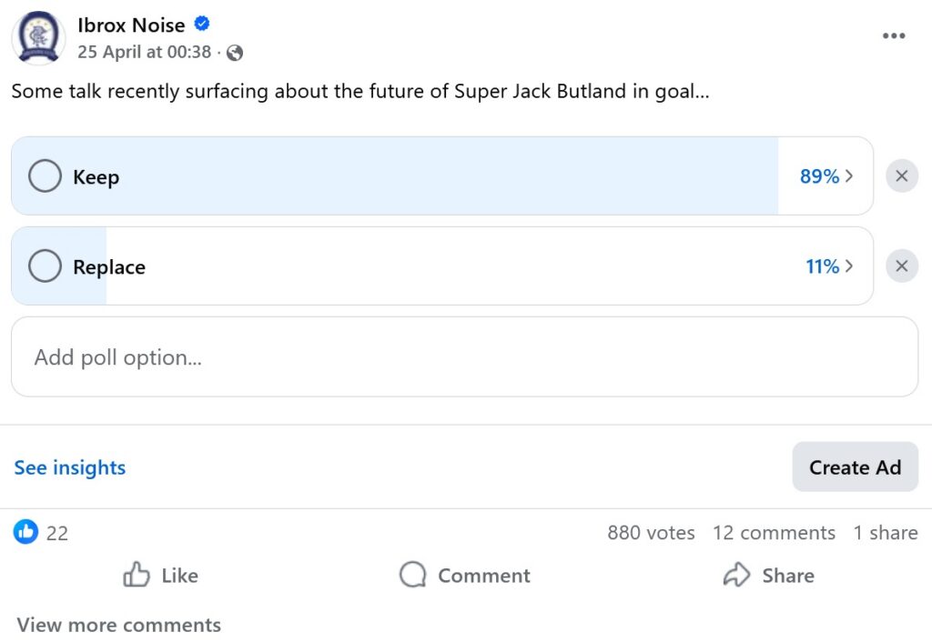 Rangers Jack Butland support is clear from these results.