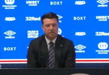 Rangers CEO Jim Gillespie addresses the media during Derek McInnes' official unveiling at Ibrox.