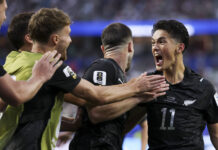 Elijah Just 1st R of New Zealand celebrates his second score