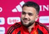 Belgium and Rangers midfielder Nicolas Raskin during a press conference.