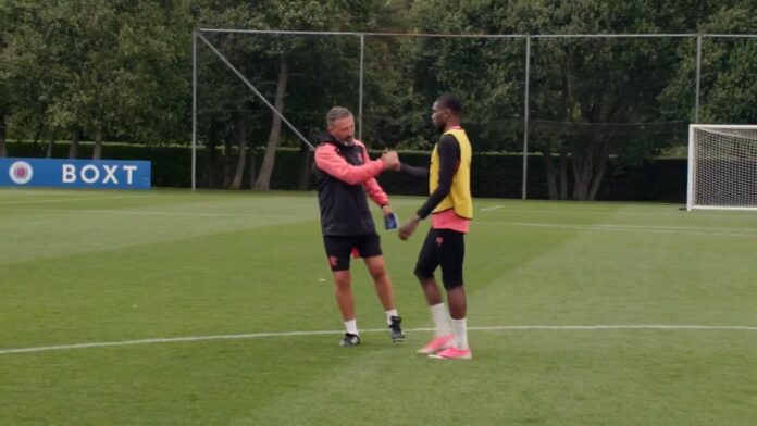 Derek McInnes and Dujon Sterling at Rangers training. Derek McInnes and Dujon Sterling at Rangers training.