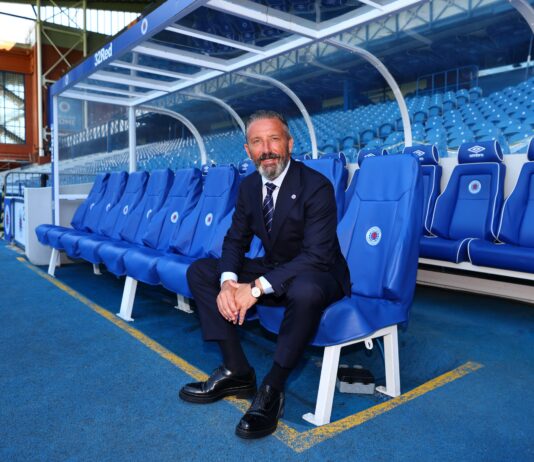 Rangers manager Derek McInnes in the club suit at Ibrox.