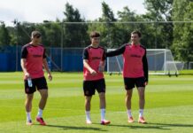 Lawrence Shankland, Findlay Curtis and John Souttar arrive at training.