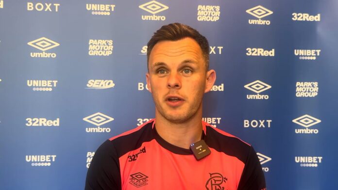 Rangers striker Lawrence Shankland speaks to assembled press. Rangers striker Lawrence Shankland speaks to assembled press.