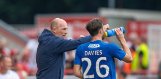 Former Rangers defender Ben Davies with former Rangers manager Philippe Clement.